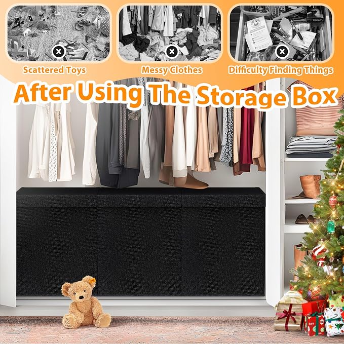 Large Toy Storage Box with Lid, Dividers, Collapsible Kids Toy Chest, Black | Toy Box for Boys, Girls, Nursery, Bedroom, Living Room, Playroom, 40X14X16 inches