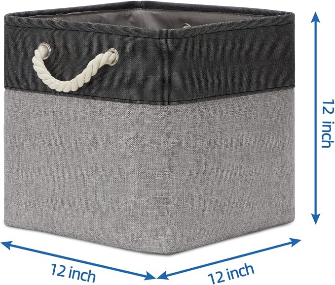 Temary 12 Inch Cube Storage Baskets 4 Pack Fabric Storage Bin for Clothes, Large Baskets with Handles, Basket for Organizing Towels, Blankets, Collapsible Cube Storage Bins (Black&Gray)