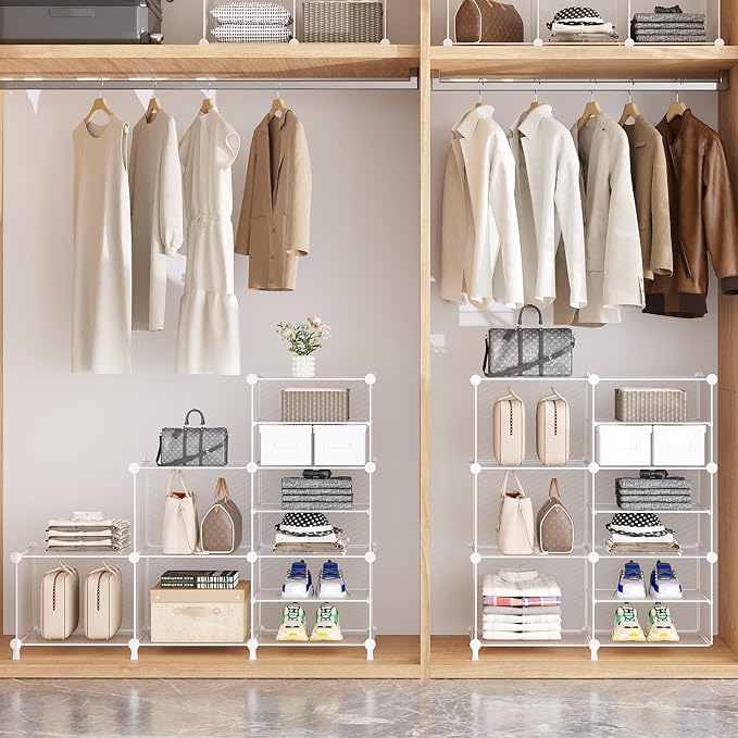 AWTATOS Closet Organizer 6 Cube Storage Shelves, Transparent Twill | Portable Closet Clothes Organizers Storage Shelf DIY Stackable Cubby Shelving for Closet Bedroom Living Room Office