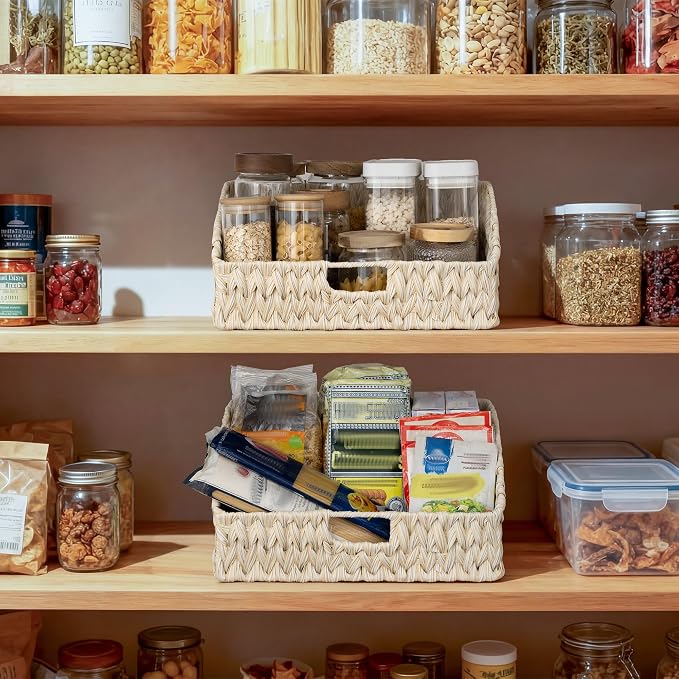 Granny Says Wicker Storage Baskets For Shelves, Large Wicker Basket | Wicker Storage Baskets For Pantry, Open Front Basket For Shelves, Kitchen Storage Baskets, Decorative Basket For Home Decor