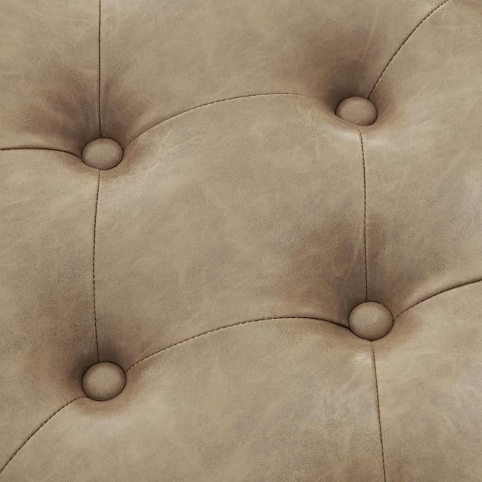 Zihanhome Leather Ottoman with Storage, Upholstered Button Tufted Ottoman Foot Rest, Foot Stools, 24" Rectangle Ottomans with Storage for Living Room, Bedroom, Dorms and Apartments (Taupe Brown-PU)