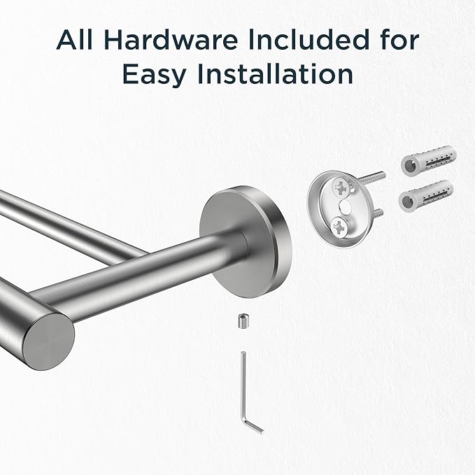 FORIOUS Double Towel Bar 24" Towel Racks for Bathroom Wall Brushed Nickel | Total Length 26 Inch, Rustproof, Stainless Steel Towel Holder, Wall Mounted for Bathroom Bedroom, Heavy Duty, Space Saving