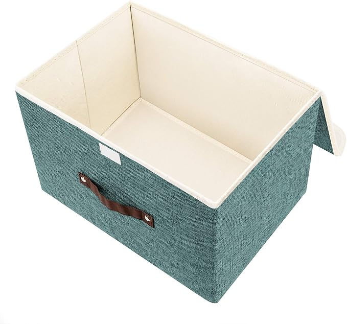 TYEERS Collapsible Storage Boxes, Washable Fabric Storage Bins with Lids, 14.9x9.8x9.8 inches, 3 Pack, Aqua Deep