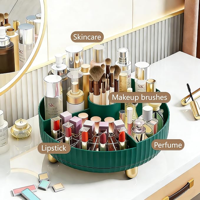 360 Rotating Makeup Perfume Organizer Skincare with Divider, Large Teal Green