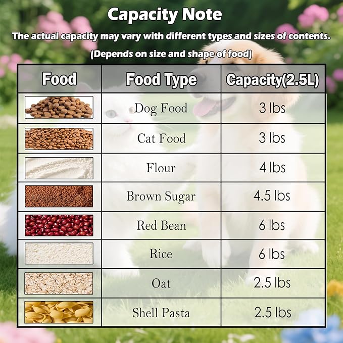 Dog Cat Food Storage Container with Cup (Dark Olive, 2.5L) | Pet Food Pourable Container Airtight with Large Spout, BPA-Free Plastic Food Dispenser for Pet Food, Bird Seed, Rice, Flour