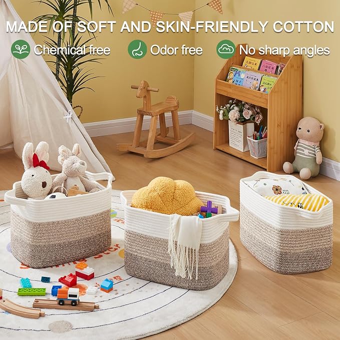 OIASKET Storage Baskets for Organizing, Woven Baskets for Shelves, Rectangle Decorative Organizer for Storage Clothes, Toy, Books, Towels Nursery Bins 3 Pack (Gradient Yellow, 14.17"x9.85"x9.45")