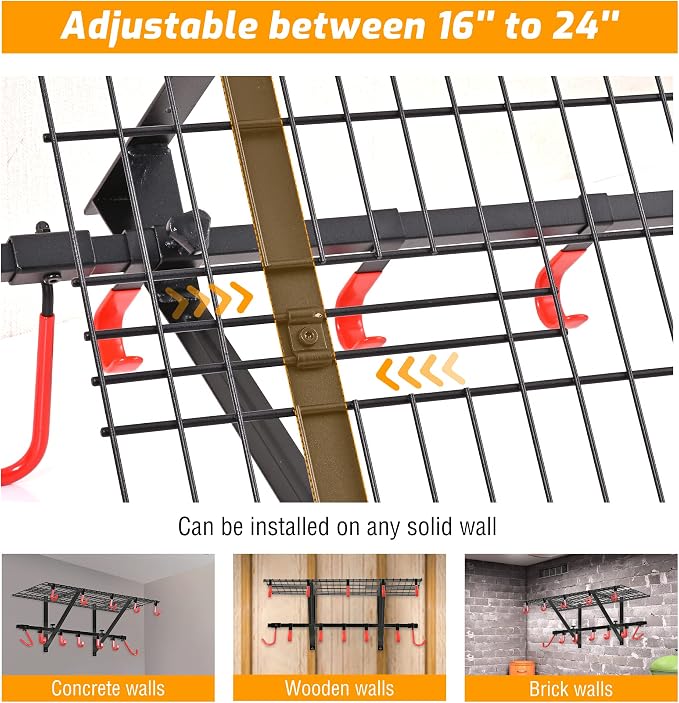 PLKOW Garage Wall Shelving Includes Bike Hooks, Sturdy Adjustable Garage Shelving Wall Mount Garage/Organizer (Black, 2-Pack)