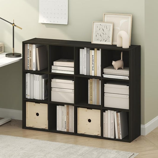 Furinno PELLI Book Shelf, 12-Cube Bookshelf, Cube Storage Organizer Bookcase, 11.7 x 47.6 x 36, for Living Room, Bedroom, Home Office, Espresso