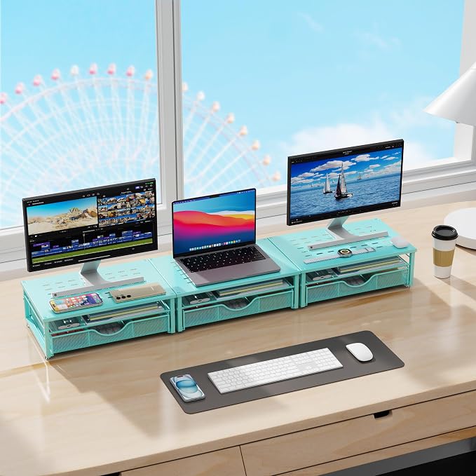 gianotter Computer Monitor Stand Riser, office organizer with Drawer, Office Organizers Storage for Classroom Office Supplies (Blue) | Desk Organizers and Accessories Desk Accessories & Workspace Desktop Organizers Storage for Printer Stand (Blue)