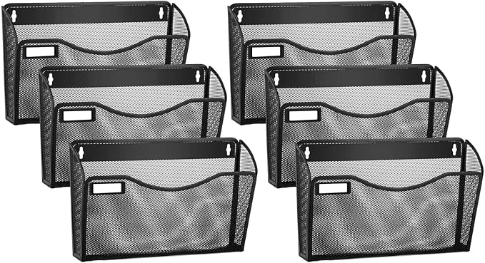 samstar 6 Pack Mesh Wall Mounted File Holder Metal Wall File Pocket Mail Organizer for Office/Home(with Label Panel)