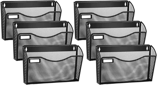 samstar 6 Pack Mesh Wall Mounted File Holder Metal Wall File Pocket Mail Organizer for Office/Home(with Label Panel)