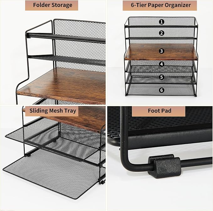 OPNICE 6-Tier Letter Tray Paper Organizer, Desk Organizers and Accessories, Desktop File Organizer, Office Desk Accessories for Office Supplies (Wood Brown)