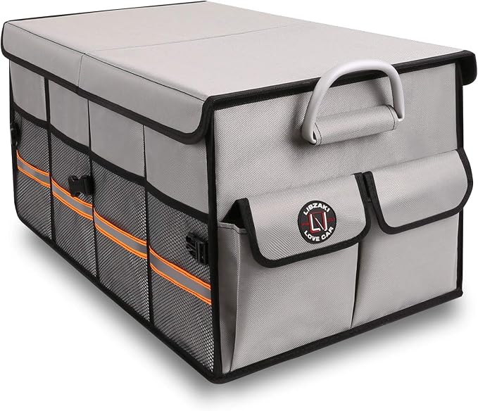 Trunk Organizer, LIBZAKI Cargo Organizer, Premium Multi Compartments Collapsible Portable Trunk Storage for auto, SUV, Truck, Minivan -Grey