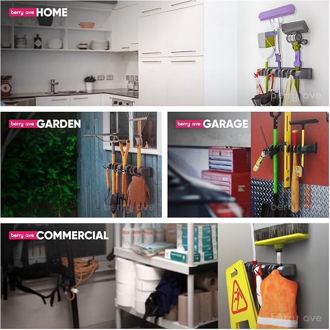 EXTRA GRIP Mop & Broom Holder Wall Mount - Wall Hanging Garden Tool & Utility Closet Organizer, Mop & Broom Hook, Broom Hanger Wall Mount, Mop Broom Organizer, Wall Mounted Broom Rack Storage (2 Pack)