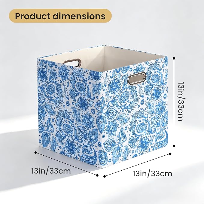 Posprica Cube Storage Bins Fabric Storage Cubes, 13 Inch Collapsible Cubby Storage Bins for Cube Organizer, Decorative Storage Boxes for Shelf Closet Organizer Nursery Toy Storage(Celadon blue)