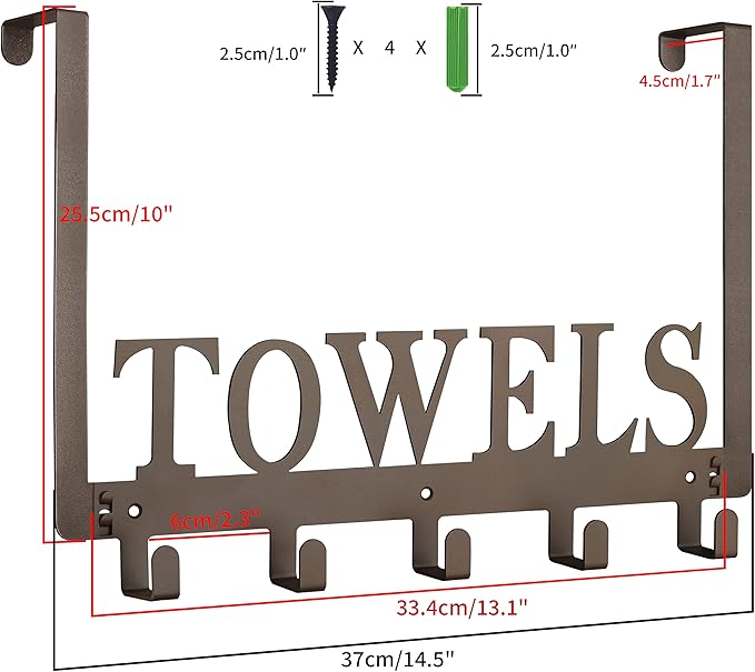 Towel Hooks for Bathroom Over the Door Hooks Wall Mount Rack Holder, Heavy Duty Robe Hooks Hanger for Metal Sandblasted Organizer for Towel Clothes Bag Robe(Coffee)