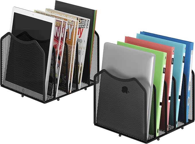Simple Trending Mesh Desktop File Sorter Organizer, 5-Section Bookshelf for Desk Home Office, Black