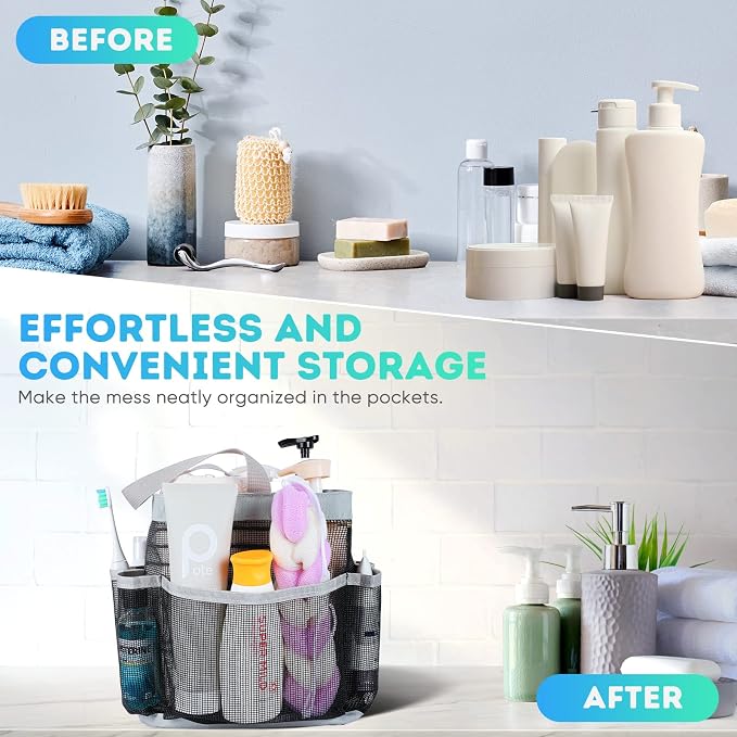 EUDELE 2 Pack Mesh Shower Caddy Portable for College Dorm Room Essentials, Shower Caddy Dorm with 8-Pocket Large Capacity,Shower Bag for Beach,Swimming,Gym