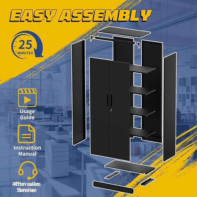 Metal Garage Storage Cabinet, 72" Steel Tool Cabinets with Lock | Tool Cabinet Utility Cabinets for Garage, Kitchen, Home Office, School, Shop, Office Cabinet with Adjustable Shelves