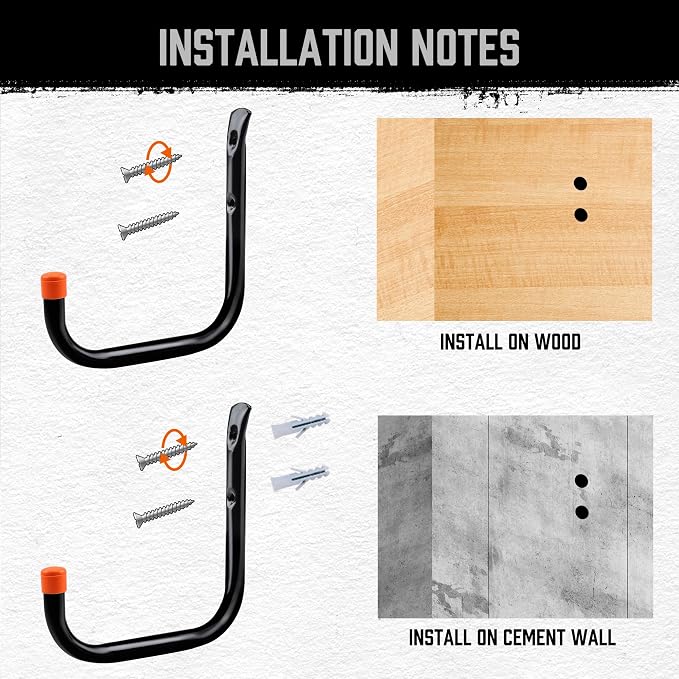 HORUSDY 6 Pack 8 Inch Heavy Duty Garage Hooks, Wall Mount Storage Hangers for Ladder, Bike, Hose, Tools, Holds up to 30LBS, Large Utility Hooks with Screws & Anchors, 7.5" x 7.68"