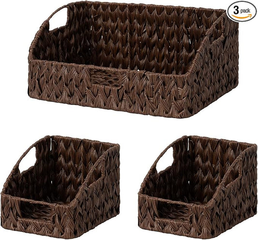 Granny Says Wicker Baskets For Organizing, Waterproof Basket For Shelves | Wicker Storage Baskets For Pantry, Open Front Basket For Shelves, Kitchen Storage Baskets, Decorative Basket For Home Decor