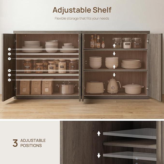 SICOTAS Buffet Cabinet with Storage Sideboard Cabinet with Doors & Shelves | Accent Sideboard Modern Credenza Fluted Storage Cabinet Mid Century Media Console for Living Room Kitchen Dining Hallway