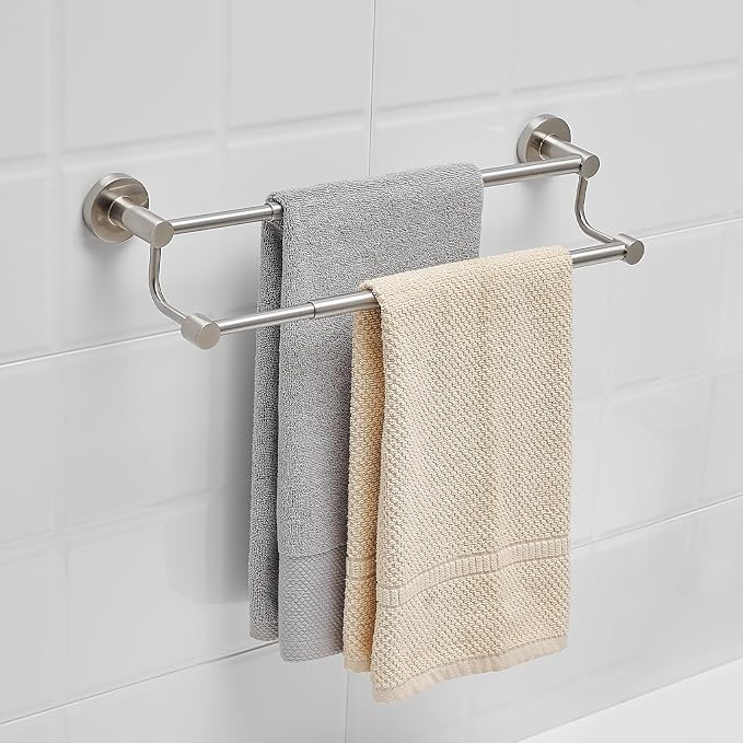 BESy Double Towel Bar Towel Rack for Bathroom Wall Mounted Brushed Nickel | Adjustable 16-26 In,Wall Mounted Towel Holder, Stainless Steel, Rustproof, Towel Bar Rod Hanger Hardware Accessories Hotel