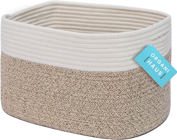 OrganiHaus Cotton Rope Basket for Shelf Storage, 15x9x10 | Handwoven; a toy bin and organizer for towels, books, or blankets; fits nursery, playroom, or bedroom decor