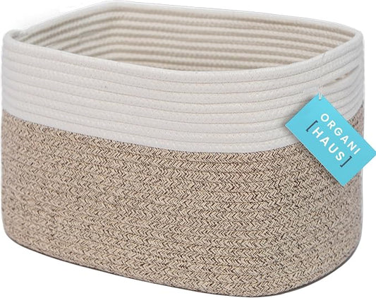 OrganiHaus Cotton Rope Basket for Shelf Storage, 15x9x10 | Handwoven; a toy bin and organizer for towels, books, or blankets; fits nursery, playroom, or bedroom decor