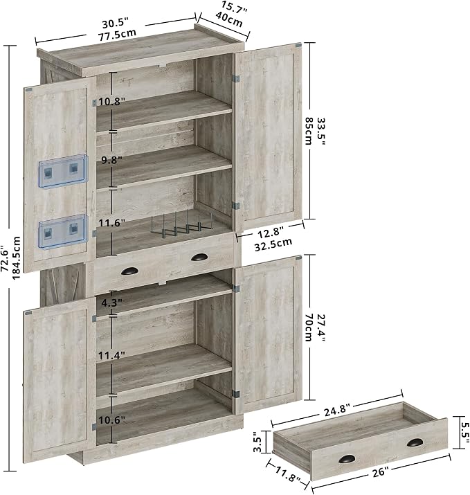 IRONCK Storage Cabinet with Drawers and Doors for Living Room and Entryway | Open Shelves, Adjustable shelves, Organized essentials