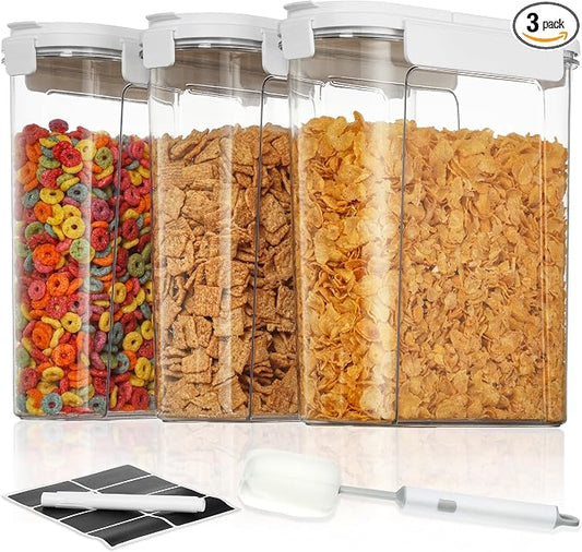 Vtopmart Cereal Containers Set, 3 PCS, 135.2oz/4L | Airtight Food Storage Container, Flip-Top Lids, Plastic Organizer Dispenser, Kitchen, Pantry Organization