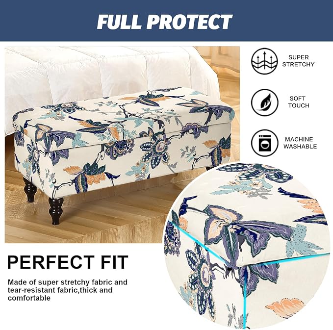 FUANGUI Ottoman Cover Slipcovers Rectangular Folding Stretch | Storage Bench Footrest Sofa Stool Covers Footstool Protector with Elastic Bottom, Removable Washable,Medium