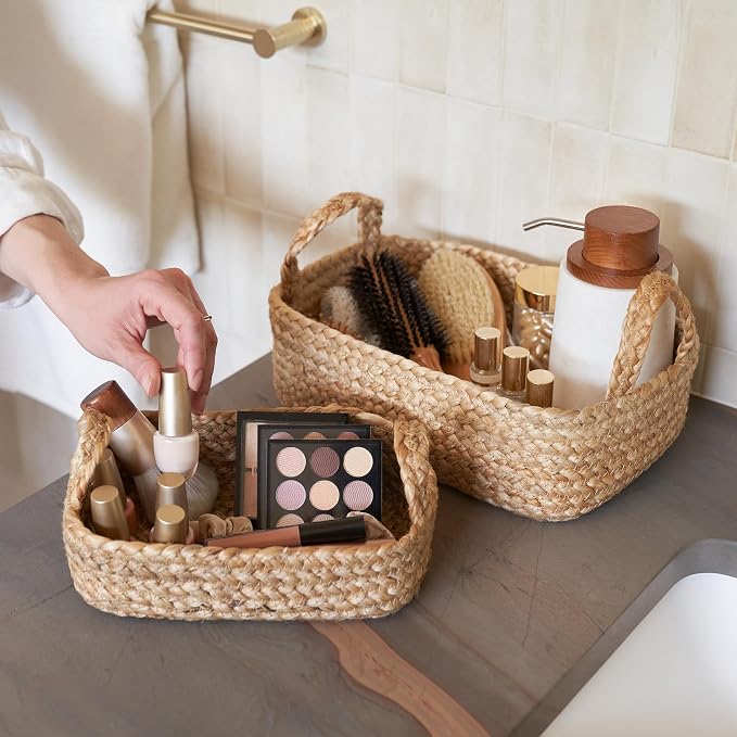 Beautiful Storage Basket Set of 4 - Natural Jute Rope Baskets for Shelves Are Perfect for Organizing Your Home - Quality Storage Bins Easily Fit With Any Nursery or Bedroom Decor