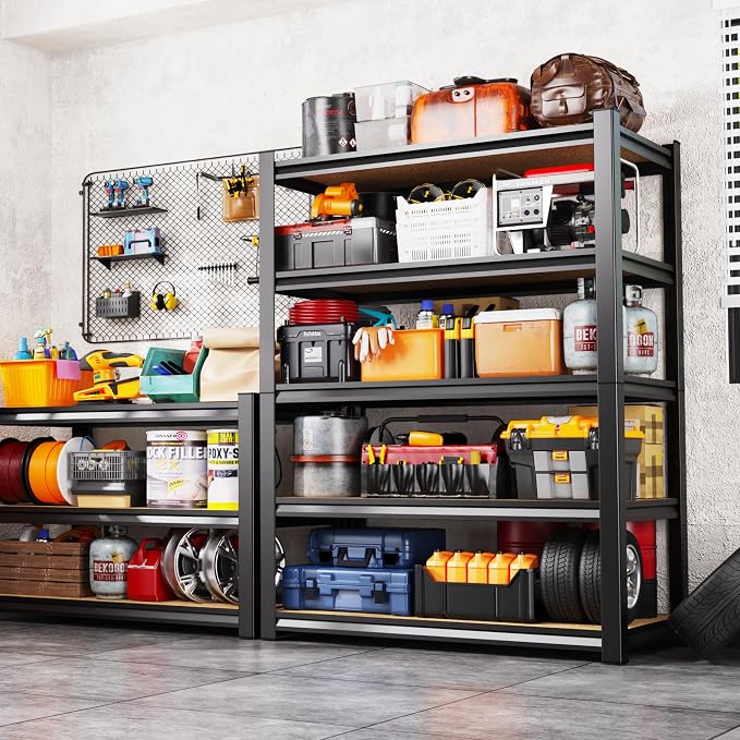 71.2" H Garage Shelving Heavy Duty Storage Shelves, Metal Adjustable Shelving Unit, Utility Garage Organizer Shelf for Basement, Pantry, Kitchen, Warehouse, 71.2" Hx28 Wx12 D, Black