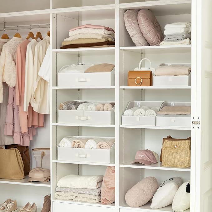 GRANNY SAYS Trapezoid Closet Storage Bins, Large, Pearl White, 3-Pack | Shelf Storage Baskets, Clothes Storage Bin, Closet Organizer and Storage Bins, Clothing Bins for Closet Shelves
