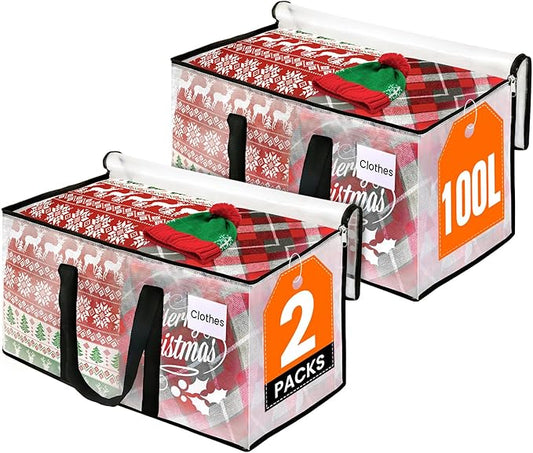 RoomHacks Moving Bags, Heavy Duty Large Storage Bags, 100L, 2 Pack, Clear | Water-Resistant Packing Bags with Reinforced Handles & Dual Zippers, Foldable Storage Totes for Dorm Move & Home Organization