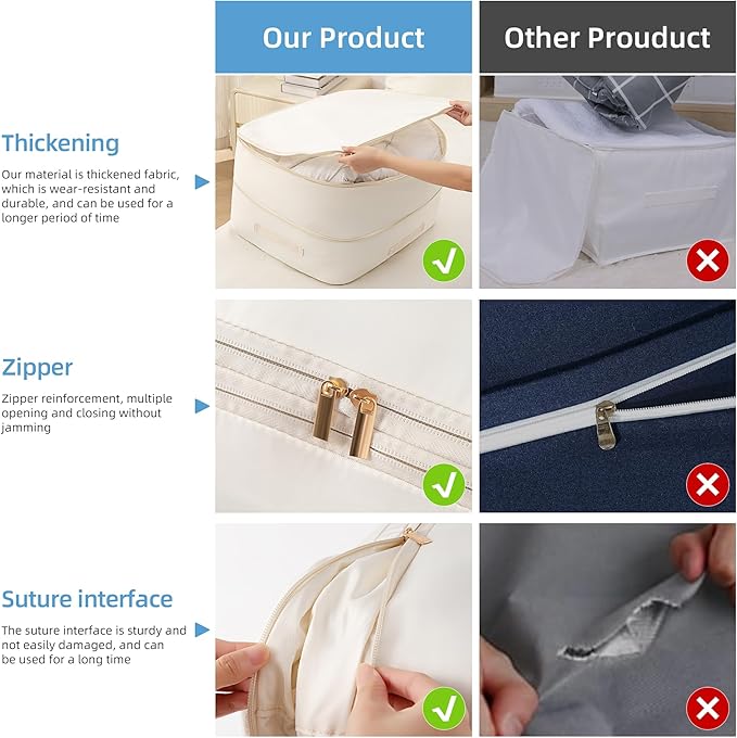 Ultra Space Saving Self Compression Organizer, Comforter Storage Bag for Clothes, Blankets, Pillows, Duvet, Comforters, Bedding Sets and Much More (Khaki,L - 54 * 42 * 30cm)