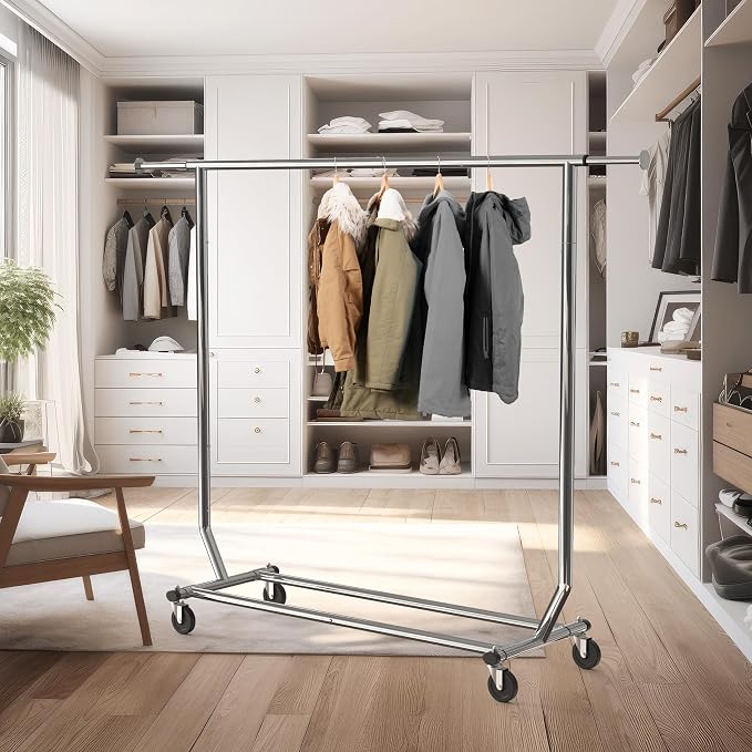 Simple Houseware Supreme Commercial Grade Clothing Garment Rack, Chrome | Holds Up to 250 lbs, Extendable Width from 50.25 to 75.25 Inches