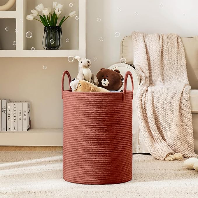 YOUDENOVA Cotton Rope Laundry Hamper Basket, 58L Blanket Basket for Nursery | Large Woven Laundry Hamper with Sturdy Handles, Collapsible Home Decor Laundry Basket for Laundry, Clothes, Toys in Bedroom