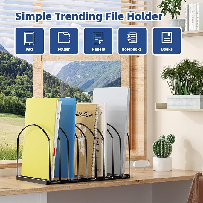 Simple Trending Desk File Sorter Organizer, 9 Section File Rack, Black | Metal Vertical File Folder Holder Stand, Paper Document Magazine Book Album Letter, Home Office, 13.25"D x 8.25"W x 7.5"H