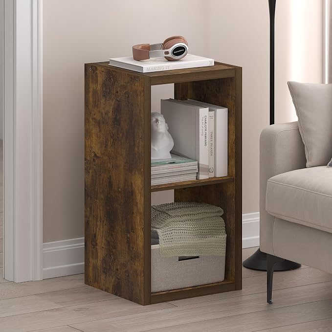 Furinno Cubicle 2-Cube Book Shelf, Extra Thick Frame Bookshelf, Amber Pine | 14.6" x 16" x 30", Horizontally & Vertically Reversible Bookcase with Open Back, for Living Room, Bedroom, Home Office
