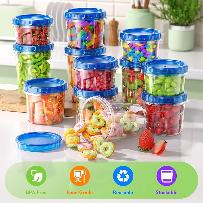 BiuLeon [12 Pack-34/24/17oz Freezer Storage Containers with 3 Different Sizes, Plastic Soup Containers with Lids, BPA-Free Food Storage Containers with Twist Top Lids, Reusable Meal Prep Containers