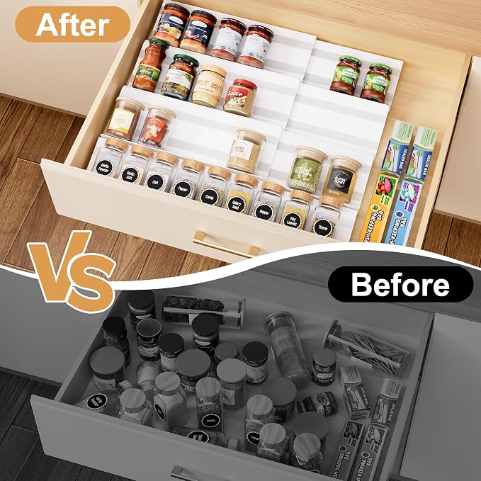 8-Pack Spice Rack for Drawer, White, 13" to 26"