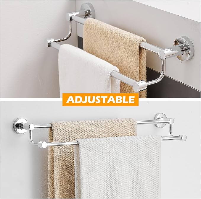BESy Double Towel Bar Towel Rack for Bathroom Wall Mounted Polished Chrome | Adjustable 16-26 In,Wall Mounted Towel Holder, Stainless Steel, Rustproof, Towel Bar Rod Hanger Hardware Accessories Hotel