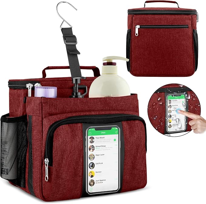 Bukere Portable Shower Caddy College Dorm Room Essential, Shower Caddy Tote Bag for Student, Girl, Women, Separate Compartment, Large Capacity, Quick Dry Mesh Base for Travel, Gym, Camp, Red