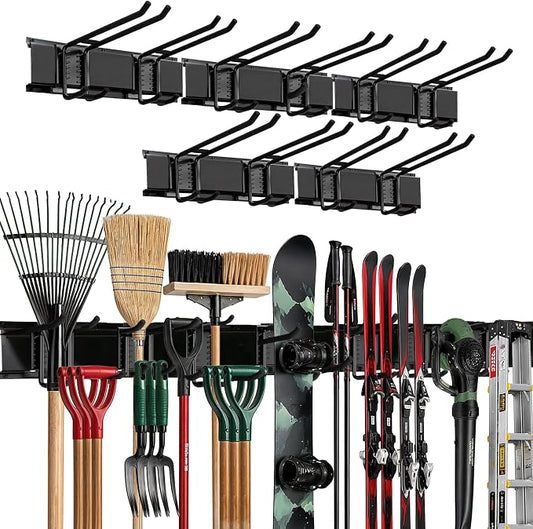 TIDYME Garage Wall Organizer, Shovel Holder Wall Mount, 80" Double Hooks | 500 lbs, adjustable double-layer tool hangers for garage wall, holds ladders, shovels, rakes, hoses & power tools