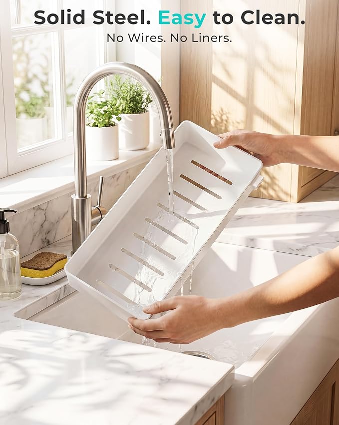 EVERIE Metal Pull Out Slide Shelf Organizer for Framed or Frameless Under Sink CabinetsOrganization in Kitchen, Bathroom, Counter, Cabinets (White, 1 Set)