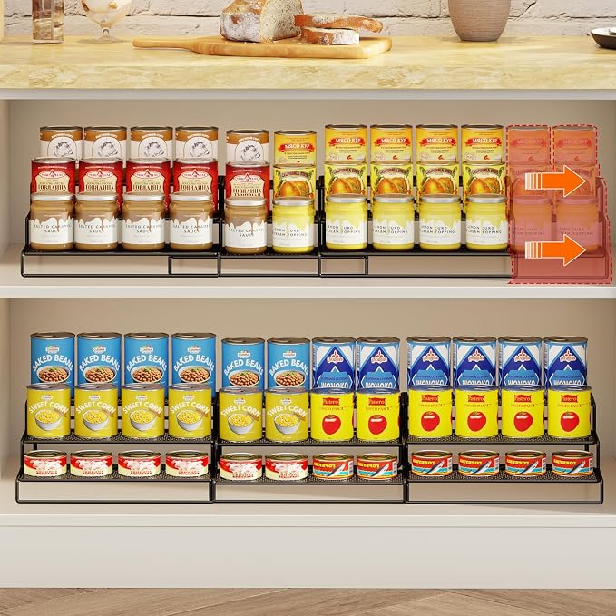 Dmevkic 3-Tier Expandable Can Storage Rack for Pantry,Adjustable Metal Can Organizers and Storage Holds Up to 36 Cans,Can Organizer for Pantry Kitchen Cabinet Countertop