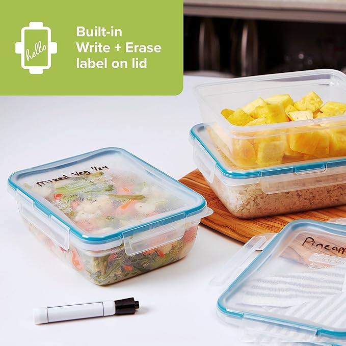 Snapware Plastic Total Solution 3-Pack (8.5-Cup) Food Storage Containers Set, Leakproof & Airtight Plastic Locking Lids Rectangular Containers, BPA-Free Lids, Microwave Dishwasher Freezer Safe