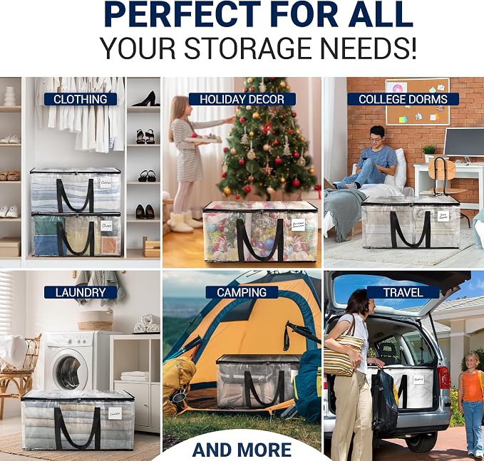 Reli. Moving Bags Heavy Duty (8 Pack) Clear, Extra Large Totes | For Storage & Packing | Small Space & Dorm Room Essentials | Packing Bags w/ Handles & Zippers | Alternative to Moving Boxes